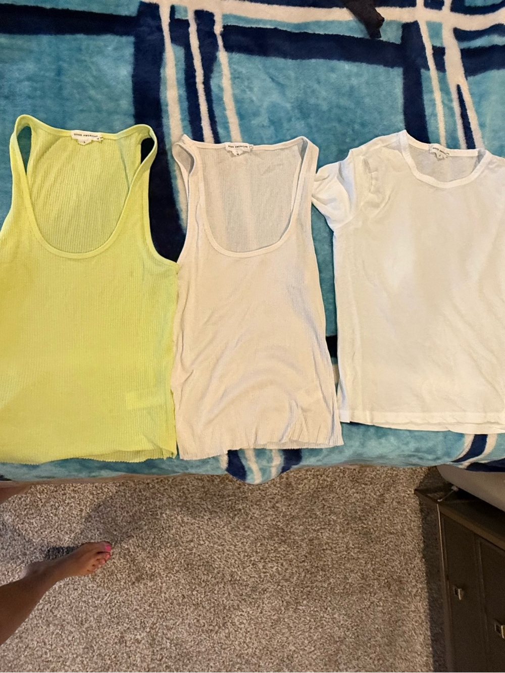 Good American Neon Yellow & White Tank Tops Trio
